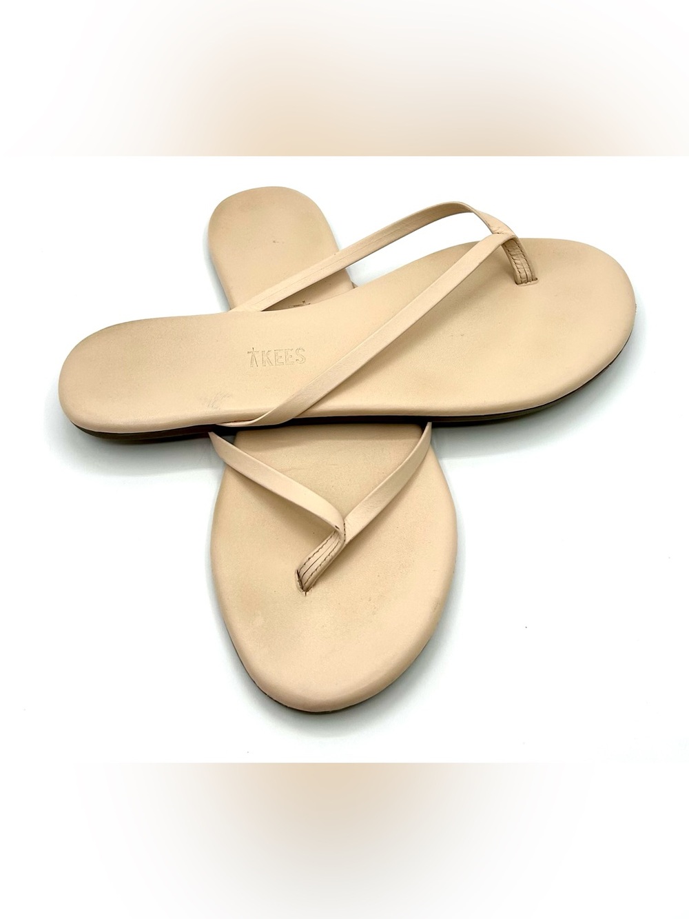 TKEES Foundations Matte Flip - Flops - Nude Leather Thong- Strap.. Size 8